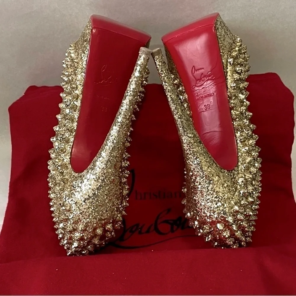 Christian Louboutin “Glitter Specchio” Lady Peep spikes.EU38 140mm 1” platform.